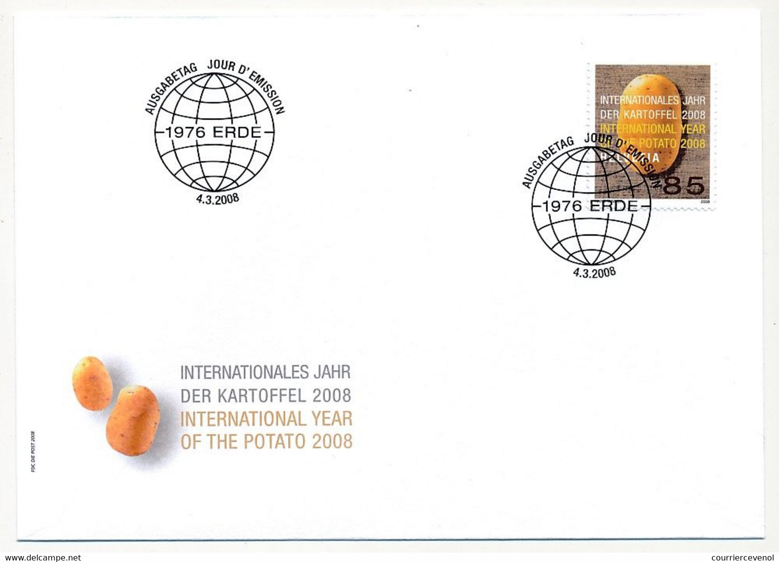 SUISSE -  FDC 2008 - Année Internationale De La Pomme De Terre - ERDE - 4/3/2008 -  1 Enveloppe - FDC