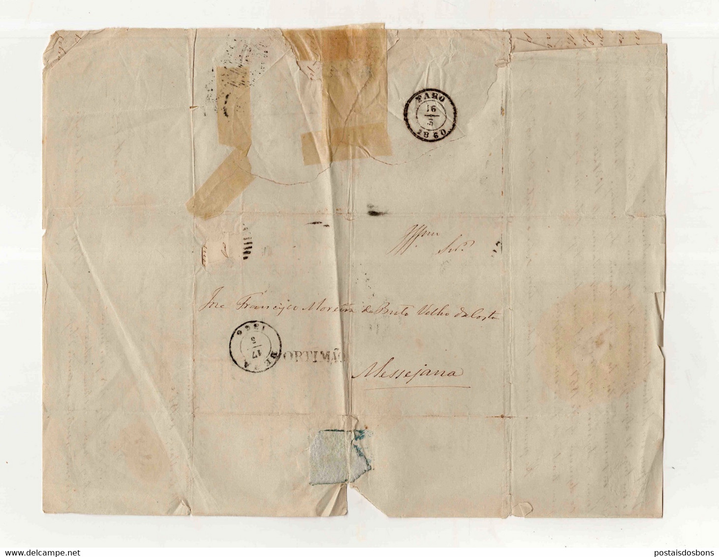 Cx17 A) Portugal Carta Marca Postal 1860 BEJA FARO PORTIMÃO > José Francº Moreira Brito Velho Da Costa Messejana - Other & Unclassified