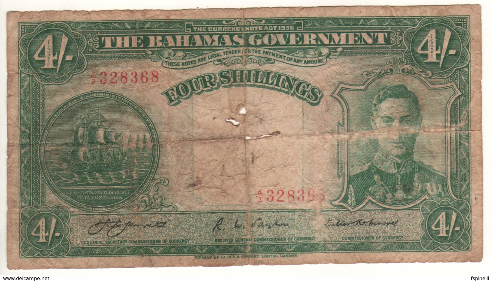 BAHAMAS   4  Shillings    P9a    King George VI    (L. 1936...sign. J.H. Jarrett ) - Bahamas