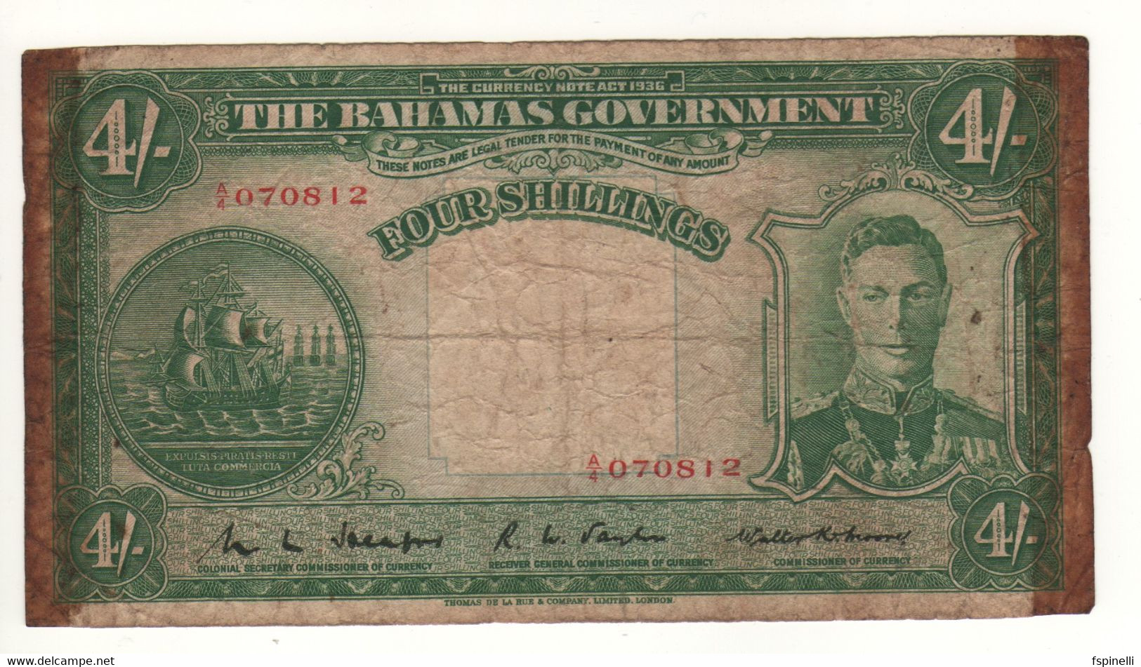 BAHAMAS   4  Shillings    P9b    King George VI    (L. 1936...sign. W.L. Heape ) - Bahamas