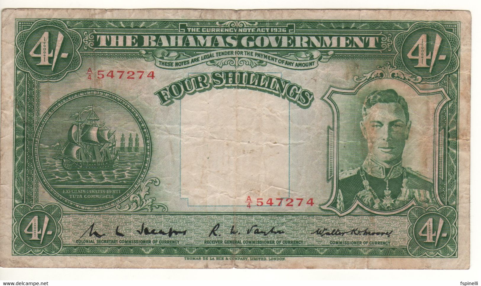 BAHAMAS   4  Shillings    P9b    King George VI    (L. 1936...sign. W.L. Heape ) - Bahamas