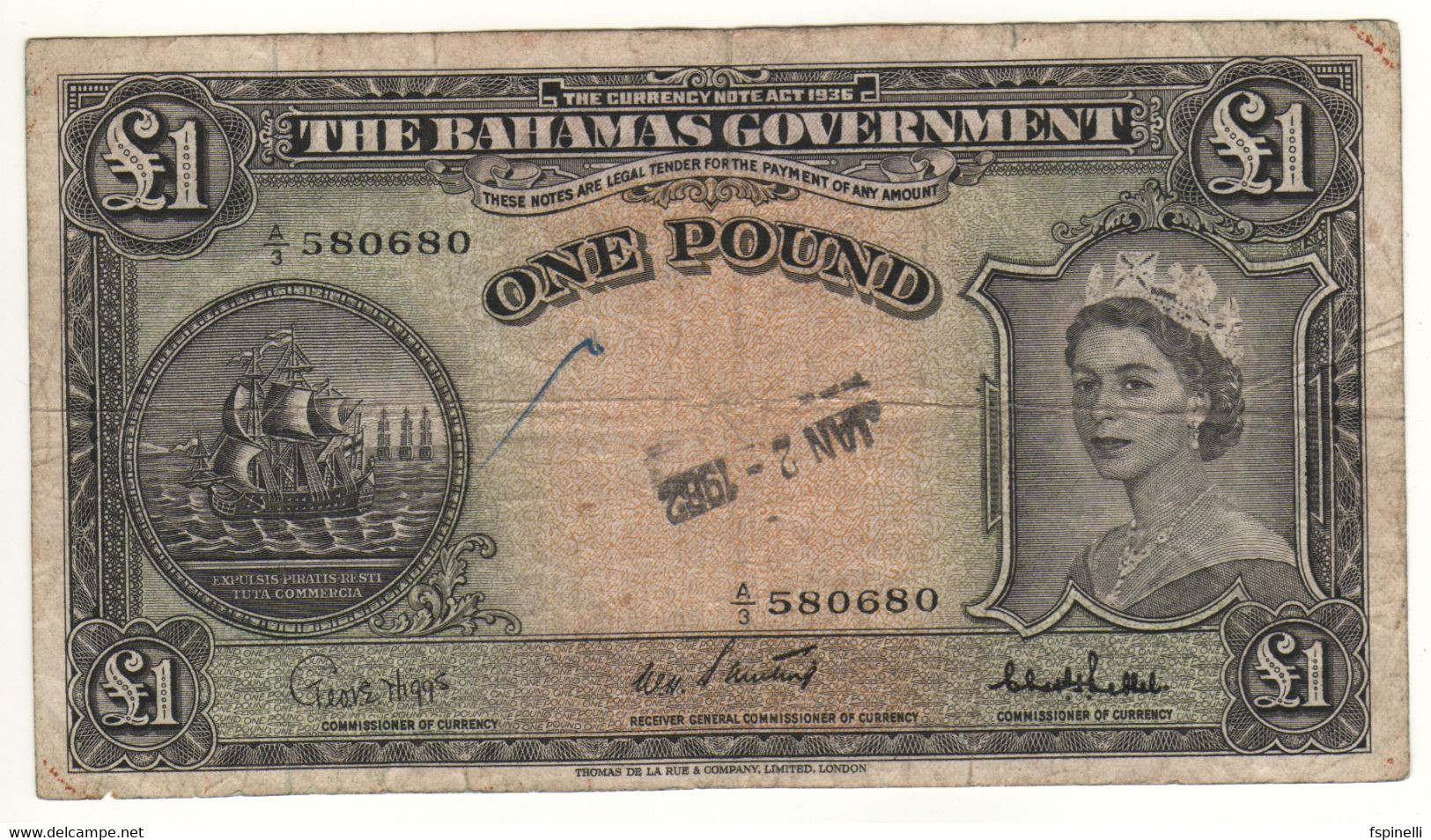 BAHAMAS   1  Pound    P15c   Queen Elizabeth II  1953  (L. 1936...sign. Sweeting-Bethel ) - Bahamas