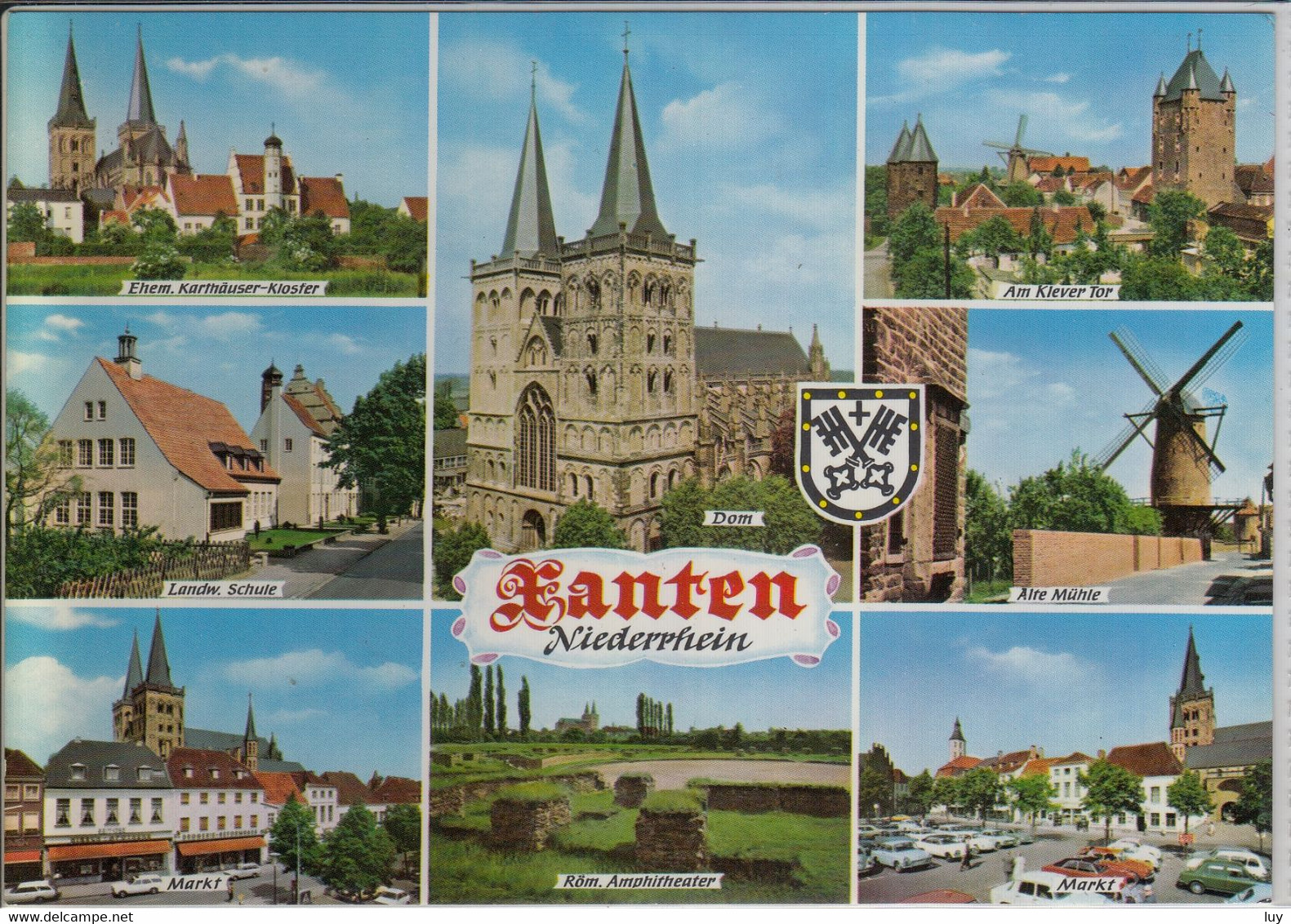 XANTEN Niederrhein - Mehrbildkarte M. Alte Mühle, Landw. Schule, Markt, Amphitheater .... - Xanten