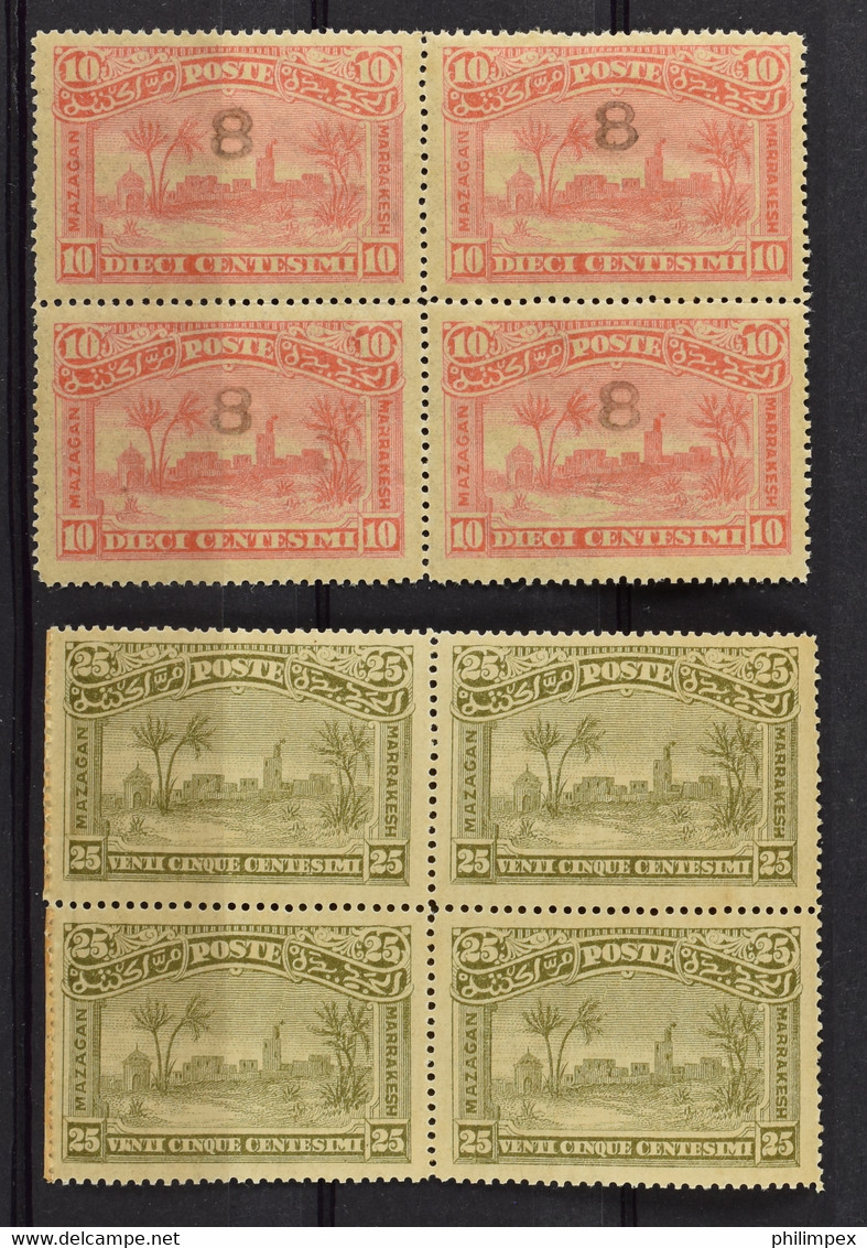 MOROCCO, LOCAL POSTES, MAZAGAN MARRAKECH 1897, TWO BLOCKS OF 4, NEVER HINGED - Poste Locali