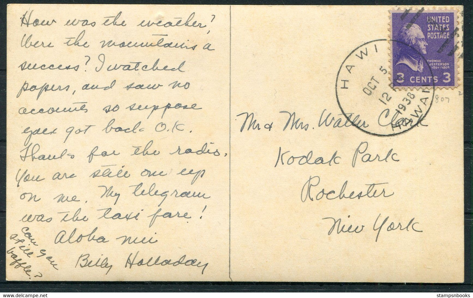 1938 Franz Josef Glacier, New Zealand RP Postcard. Hawi, Hawai USA - Kodak Park, Rochester, New York - Lettres & Documents