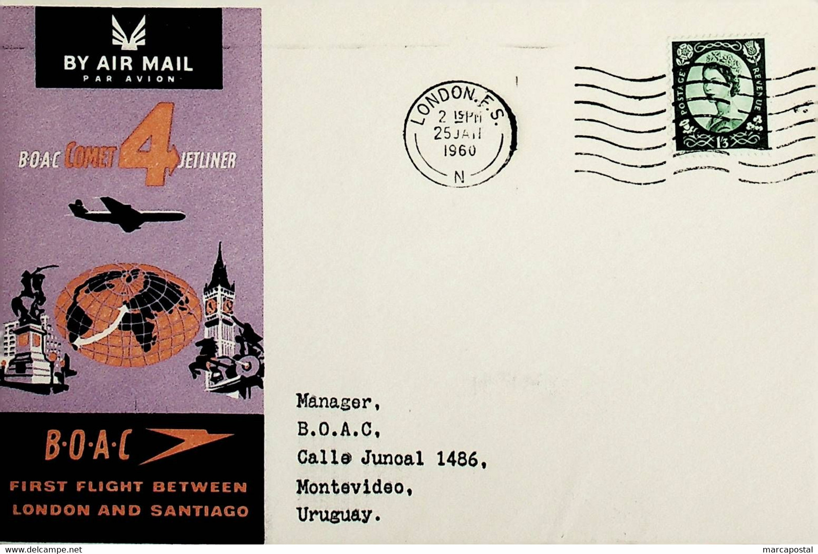 1960 Great Britain 1st BOAC Flight London - Santiago (Link Between London And Montevideo) - Other & Unclassified