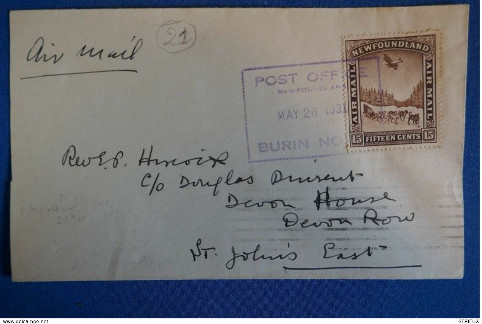 C TERRE NEUVE BELLE LETTRE RARE 1931 PAR AVION POUR ST JOHNS EAST NEW FOUNLAND AFFRANCHISSEMENT PLAISANT - 1908-1947