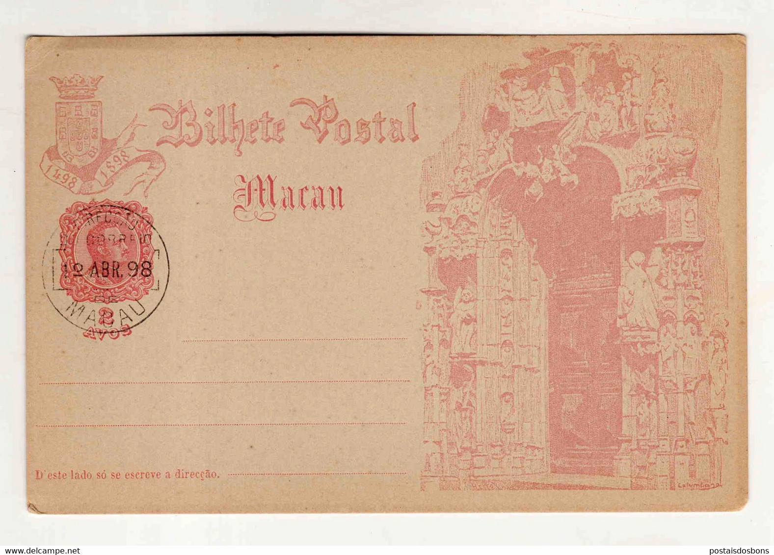 A189) Entier Postal Macau Macao D. Carlos I 12 Avos Centenário Vasco Da Gama 1898 - Brieven En Documenten