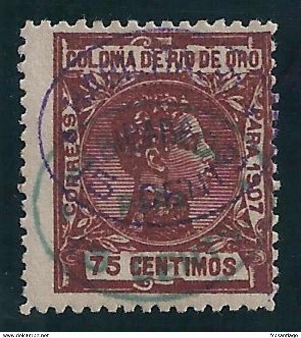 ESPAÑA/RIO DE ORO 1908 - Edifil #39hhca - MLH * - Variedad: Doble Sobrecarga Verde Y Violeta - Rio De Oro