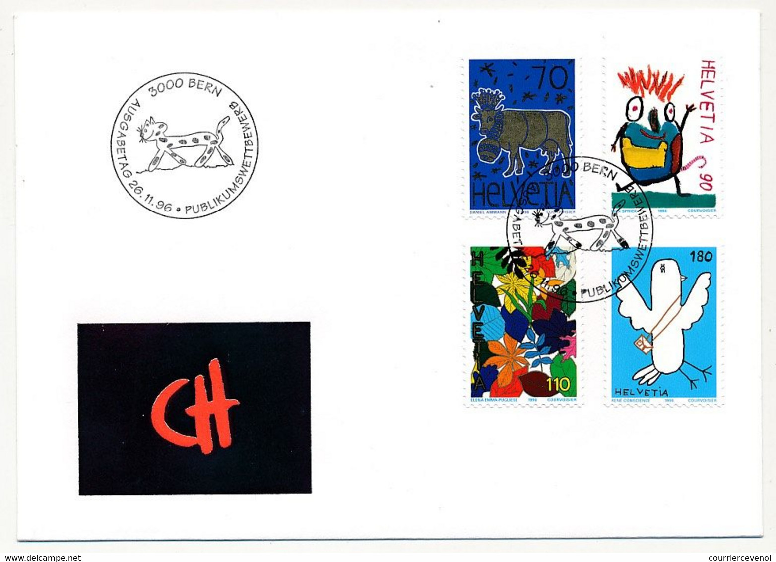 SUISSE -  FDC 1996 - Concours De Dessin - Berne - 29/11/1996 - 5 Enveloppes (2 Séries) - Autres & Non Classés