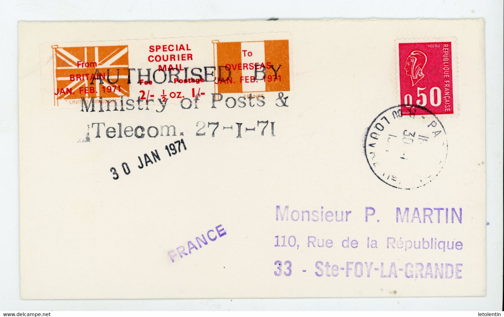 BEQUET N°Yt 1664 SUR LETTRE + VIGNETTE ANGLAISE POUR COURRIER SPECIAL (GREVE) - Documenten