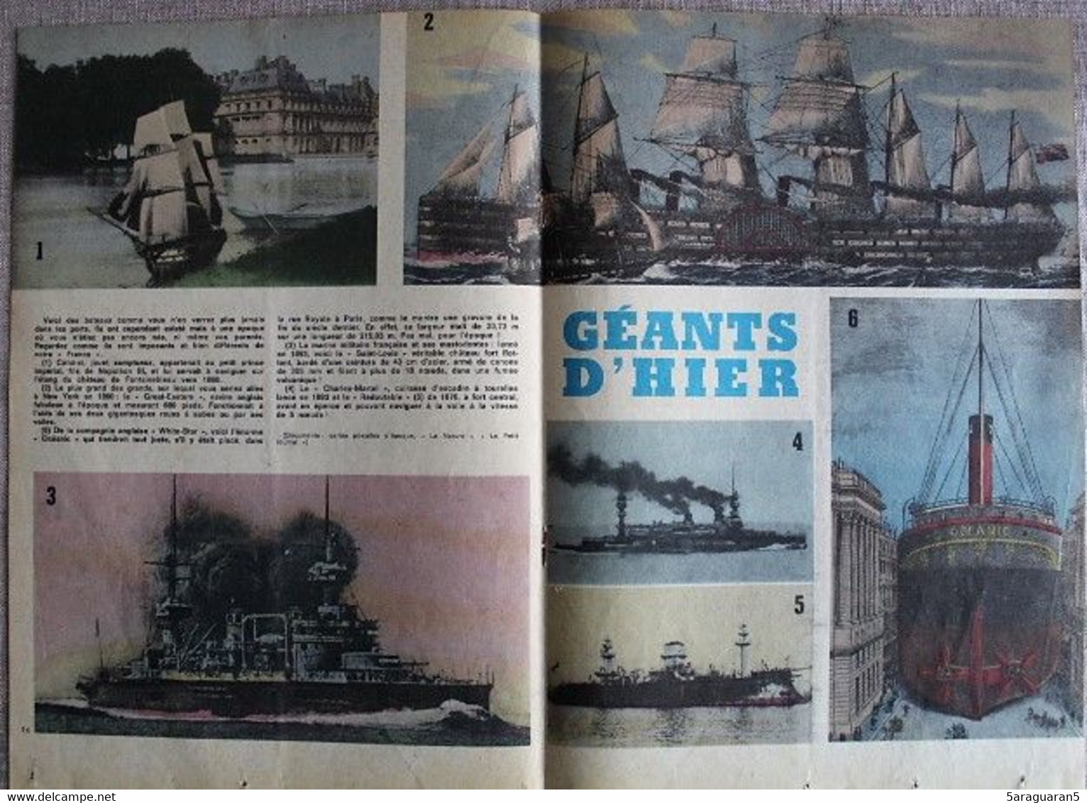 GRAVURE - ENCART DOUBLE PAGES - BATEAUX, NAVIRES ; GEANTS D'HIER - Machines