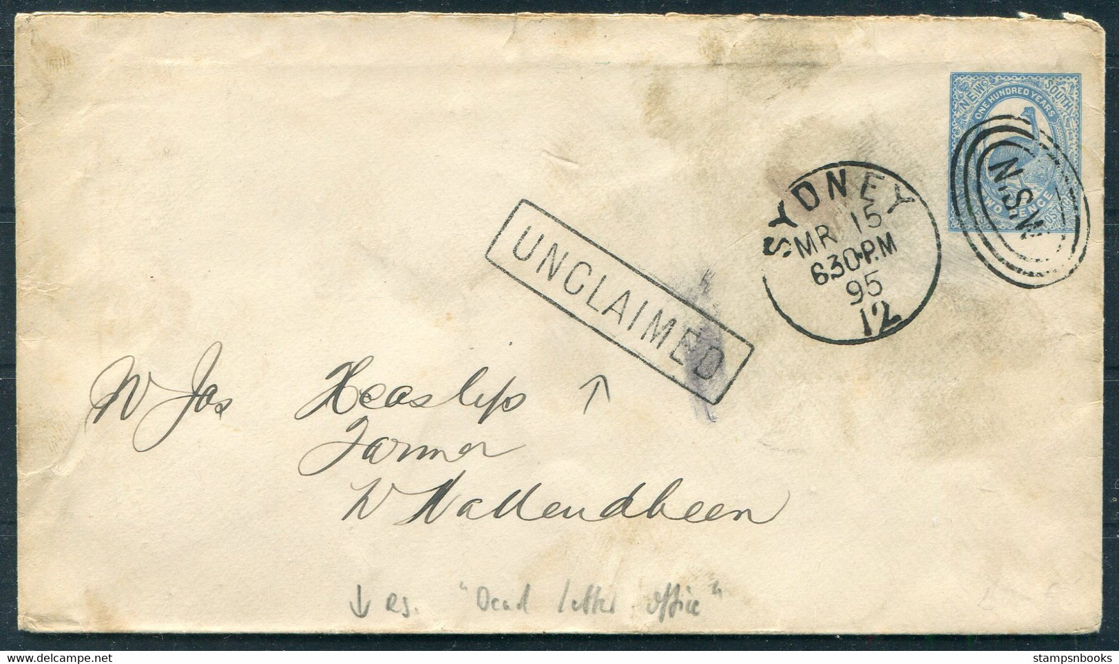 1895 Australia, New South Wales Stationery Cover Sydney - Wallendbeen "UNCLAIMED" Dead Letter Office D.L.O. - Lettres & Documents