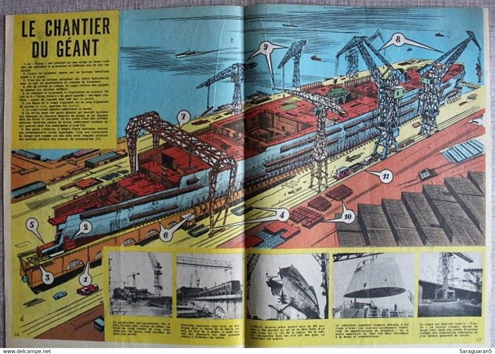 GRAVURE - ENCART DOUBLE PAGES - CHANTIER DE CONSTRUCTION DU PAQUEBOT FRANCE - Machines