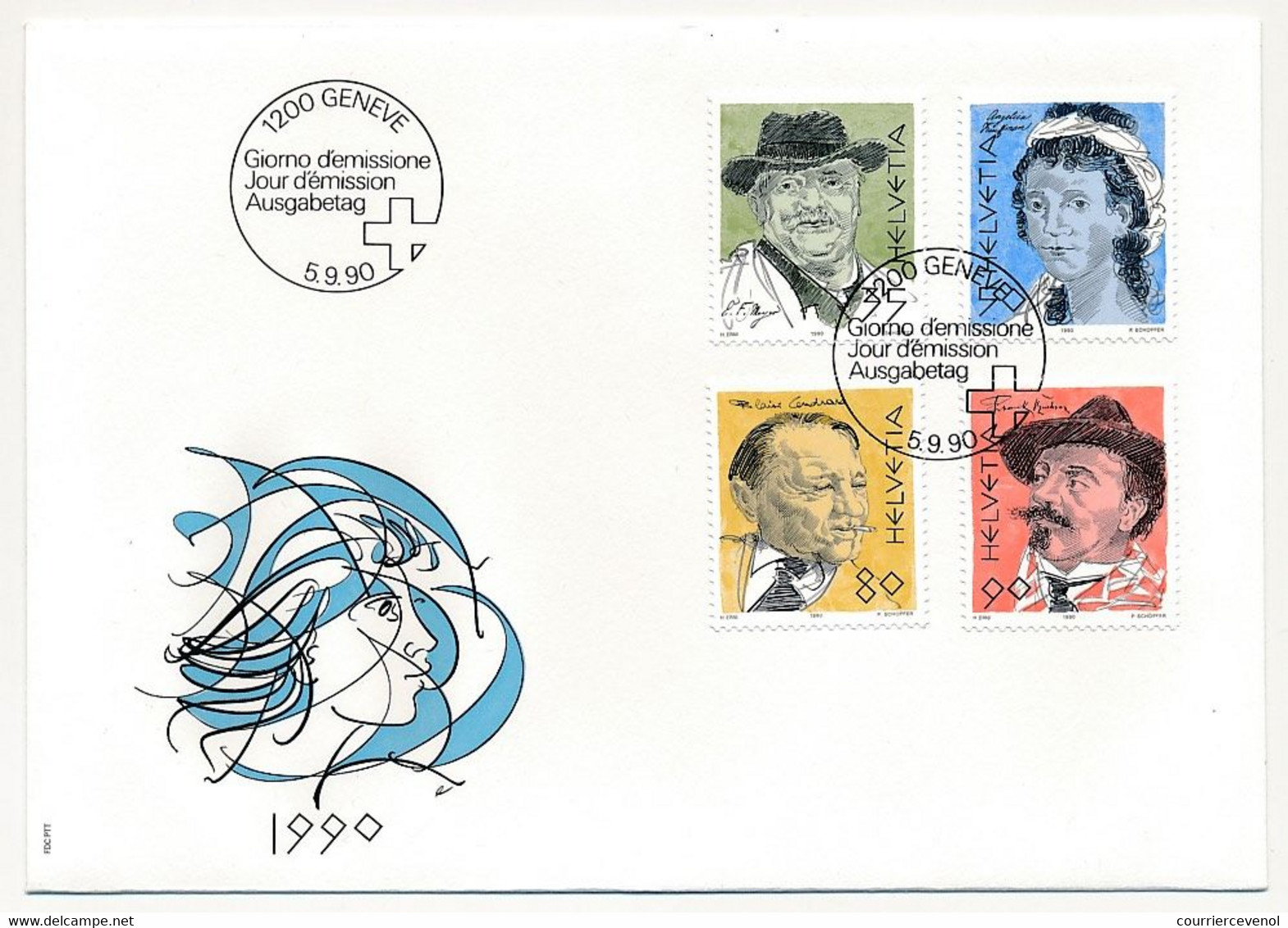 SUISSE -  FDC 1990 - Hommes Et Femmes Célèbres - Genève - 5/9/1990 - 5 Enveloppes (2 Séries) - FDC