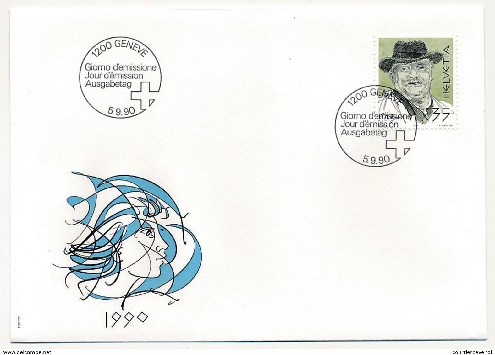 SUISSE -  FDC 1990 - Hommes Et Femmes Célèbres - Genève - 5/9/1990 - 5 Enveloppes (2 Séries) - FDC