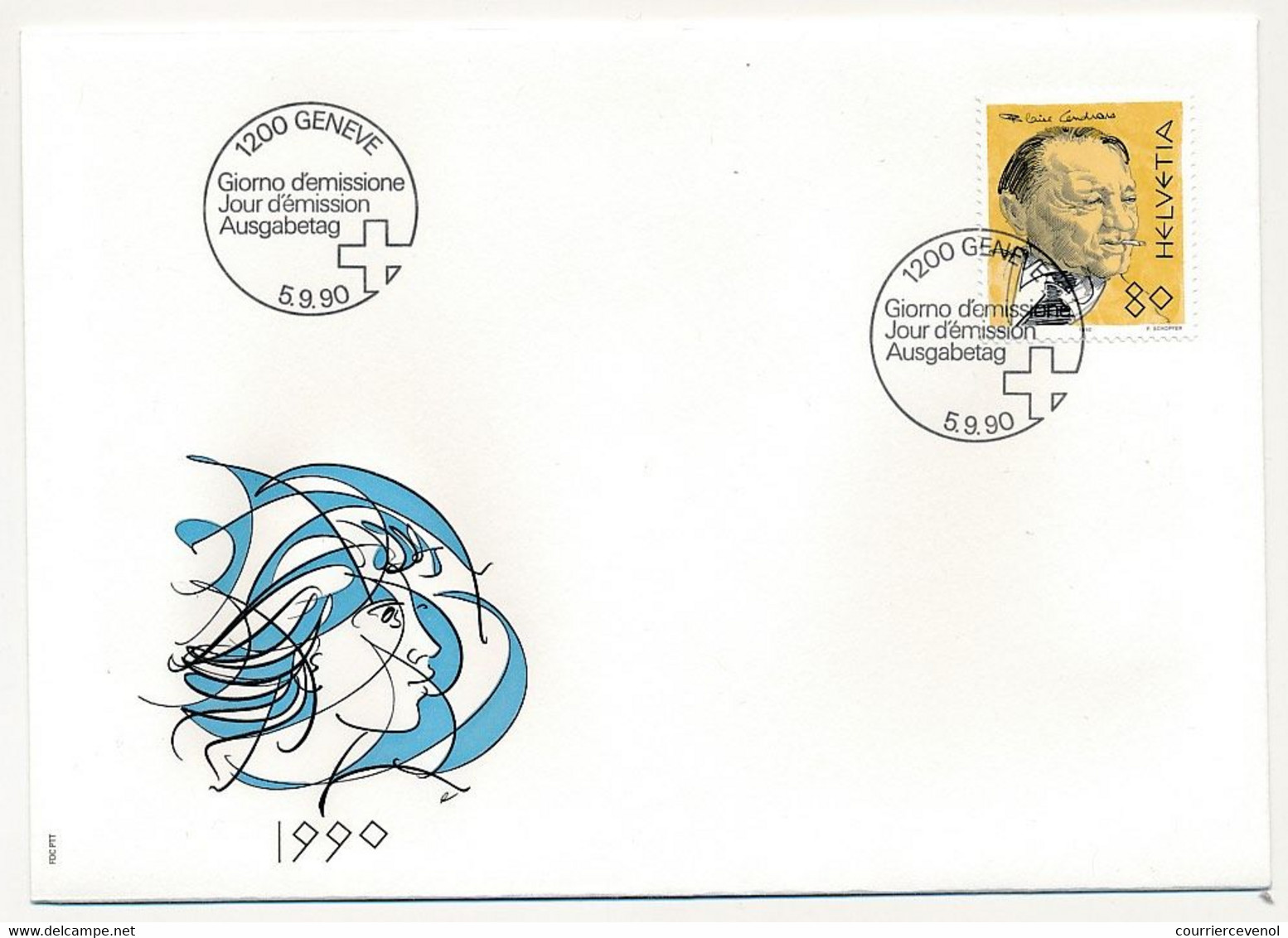 SUISSE -  FDC 1990 - Hommes Et Femmes Célèbres - Genève - 5/9/1990 - 5 Enveloppes (2 Séries) - FDC