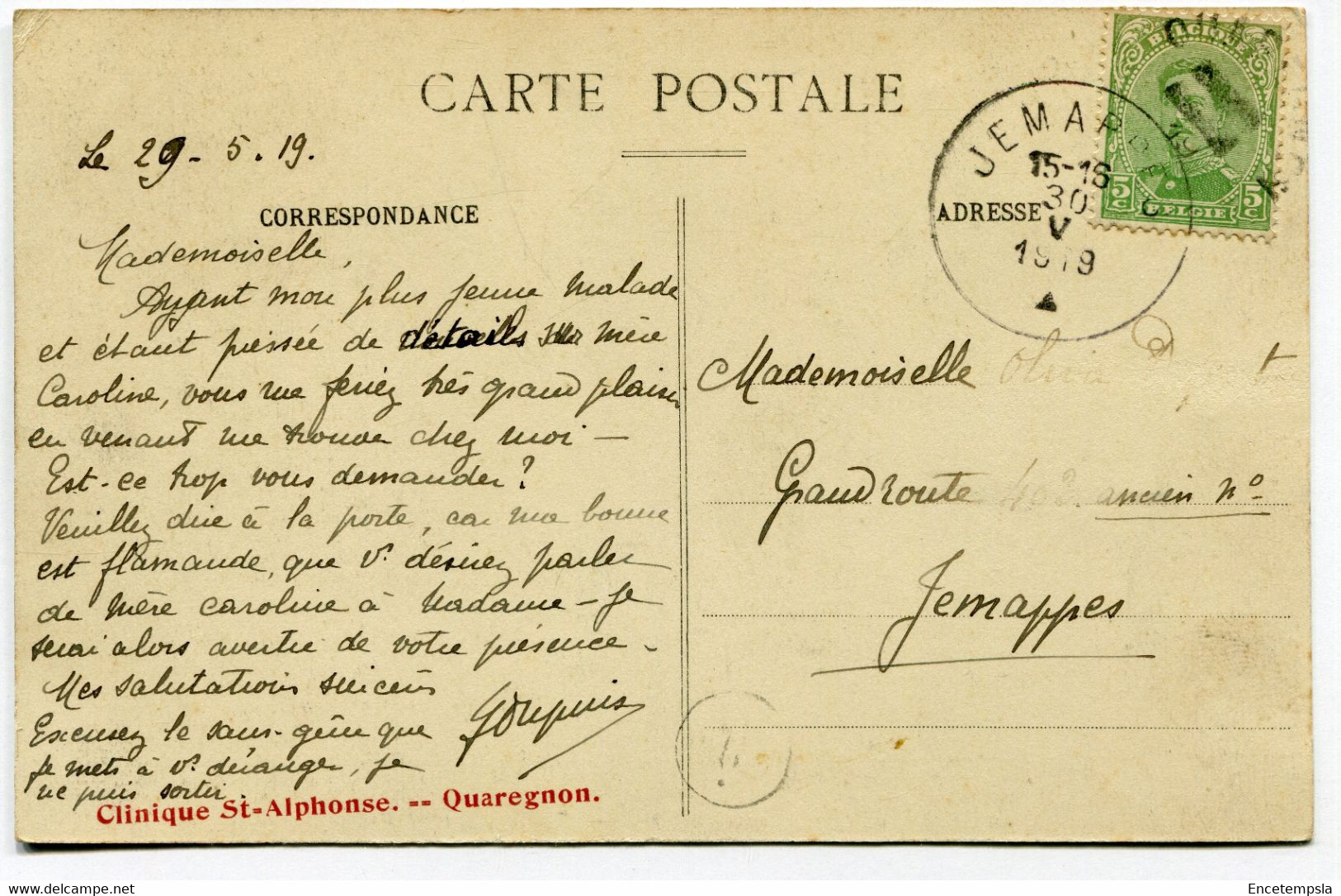 CPA - Carte Postale - Belgique - Quaregnon - Clinique St Alphonse - 1919 (D14794) - Quaregnon