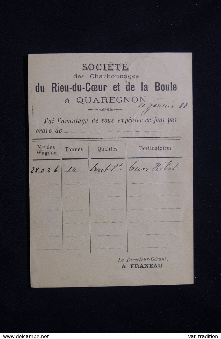 BELGIQUE - Carte Précurseur Avec Repiquage Commercial Au Dos De Quaregnon + Complément Pour La France En 1888 - L 77724 - Postcards 1871-1909