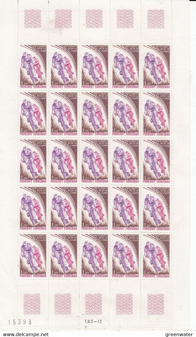 Andorra Fr. 1992 Championats Du Monde De Cyclisme 1v Complete Sheetlet (unfolded)  ** Mnh (F8534) - Gebraucht