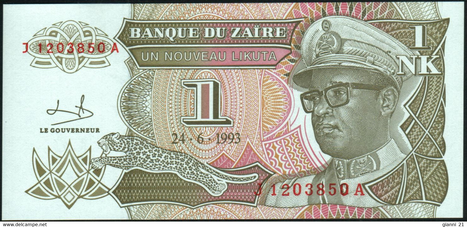 ♛ ZAIRE - 1 Nouveau Likuta 24.06.1993 {Mobutu} UNC P.47 - Zaire