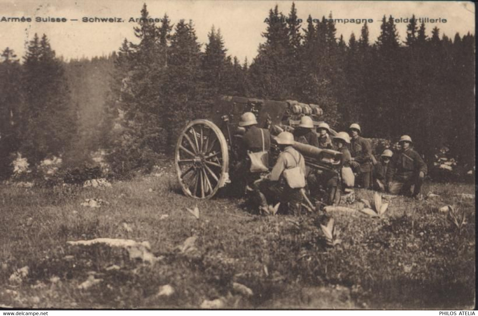 Suisse Cachet Poste Militaire Caserne De Bière + CAD Bière 16 VI 28  10 II CPA Armée Suisse Artillerie De Campagne - Abstempelungen