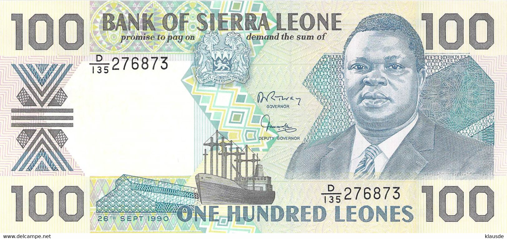 One Hundred Leones 1990 UNC Sierra Leone - Sierra Leone