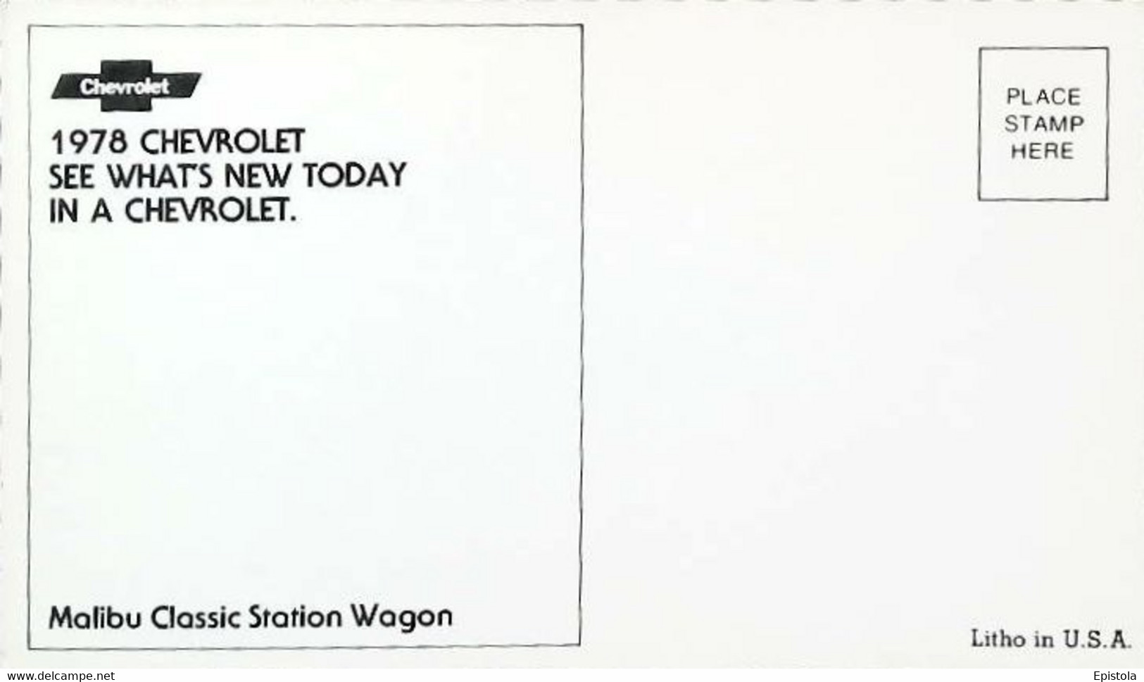 ► CHEVROLET Malibu Station Wagon 1978  - Publicité Automobile Chevrolet   (Litho. U.S.A.) - American Roadside