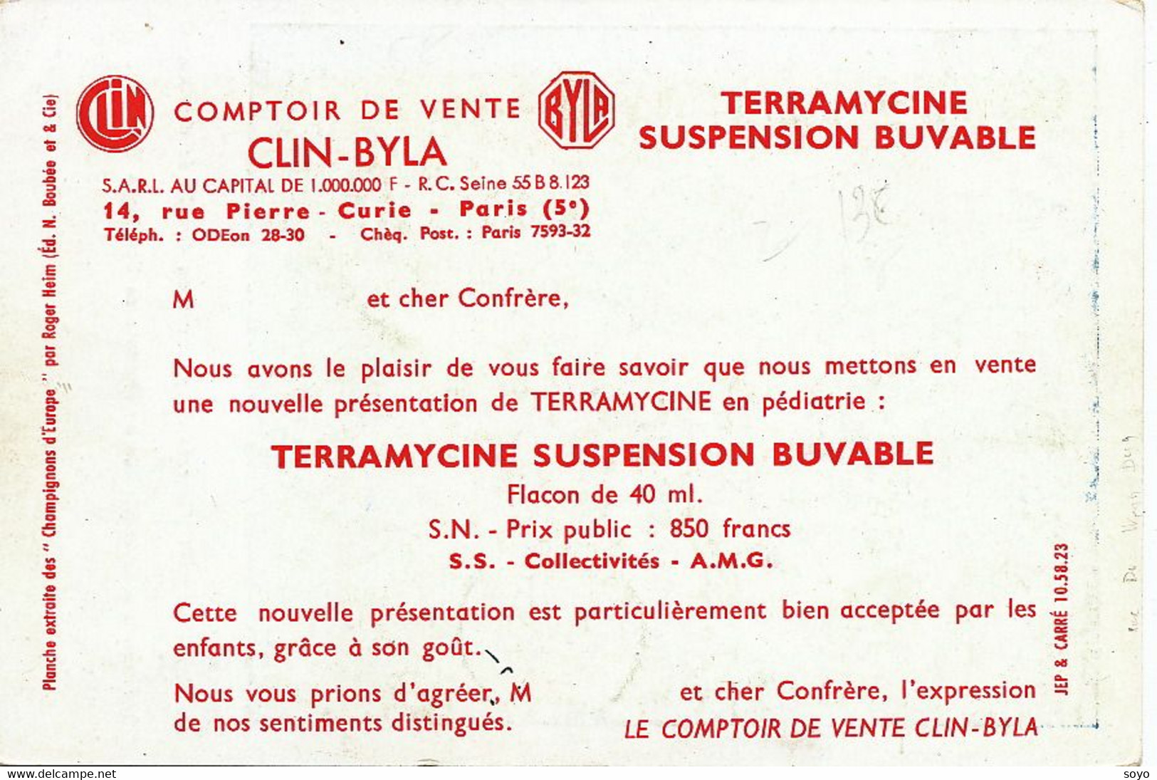 Champignons Pleurote Panicot Olivier  Terramycine Cortisone Massy   Pub Pharmacie  Clin Byla  . Mushrooms . - Champignons