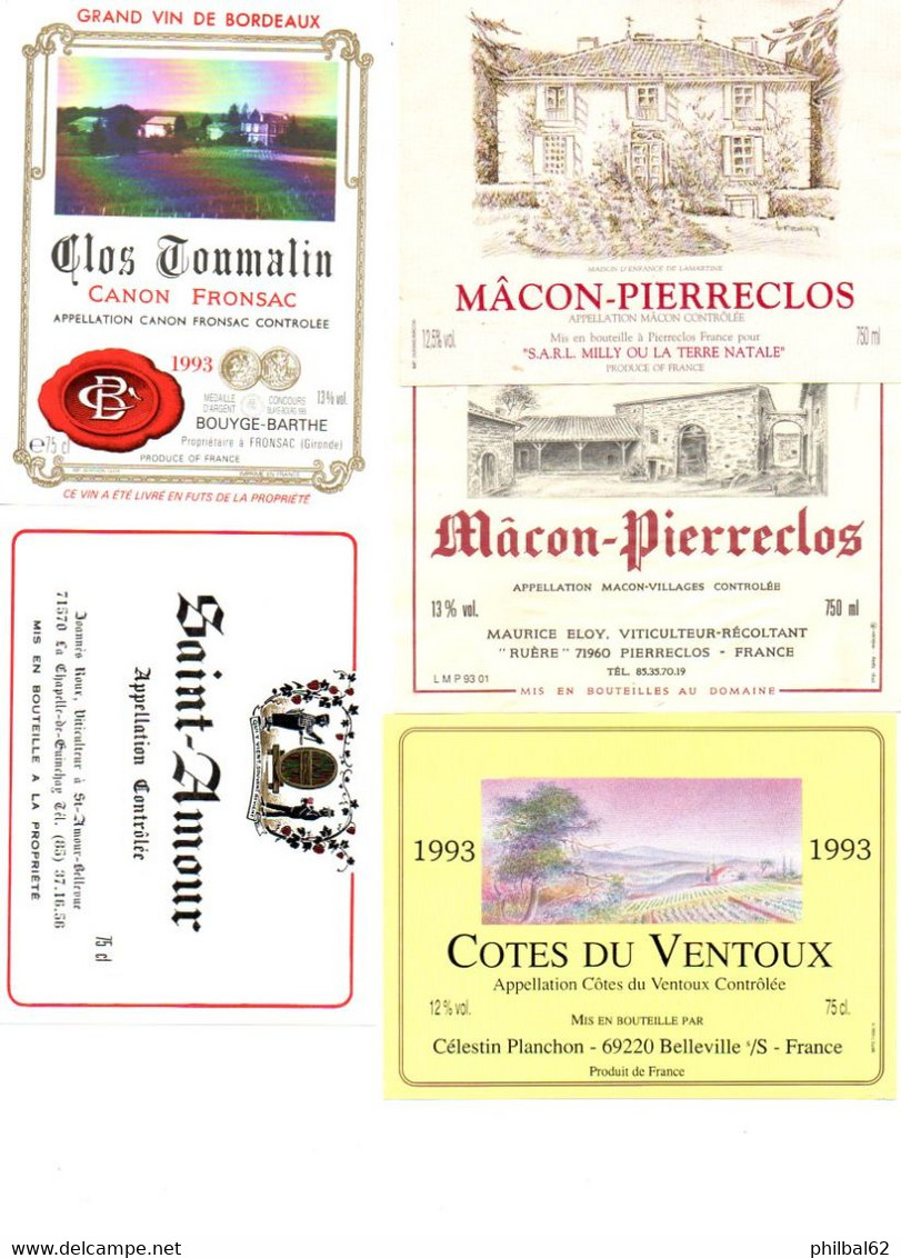 Lot 10 étiquettes De Vin. Vignobles Divers. 2 Photos. - Collections & Sets