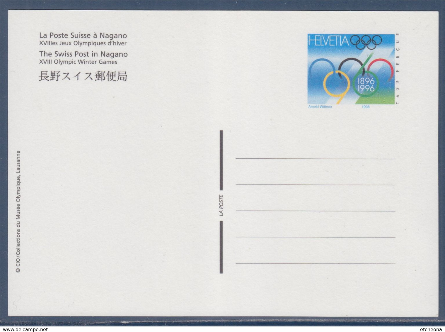 Suisse Carte Neuve Entier Postal Jeux Olympiques D'hiver De Nagano, - Winter 1998: Nagano