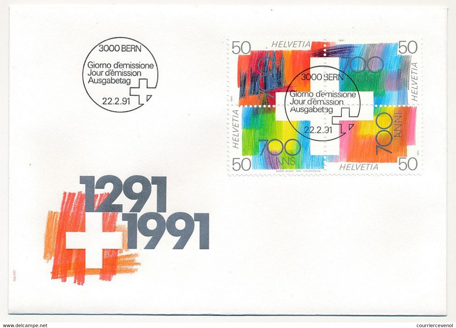 SUISSE -  FDC 1991 - 700 Ans... 1291-1991 - BERNE - 22/2/1991 - 5 Enveloppes (2 Séries) - FDC