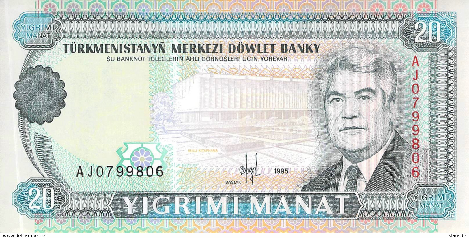 20 Manat Turkmenistan 1995 UNC - Turkmenistan