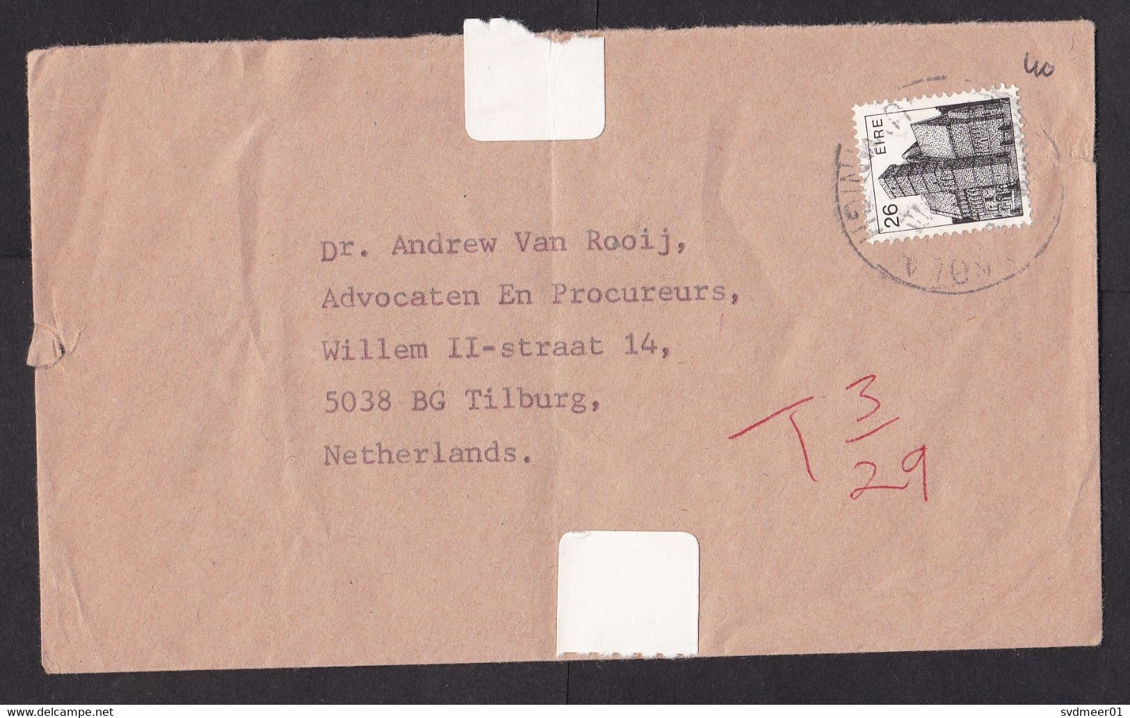 Ireland: Cover To Netherlands, 1 Stamp, Castle, Taxed, Postage Due, To Pay (minor Damage) - Lettres & Documents