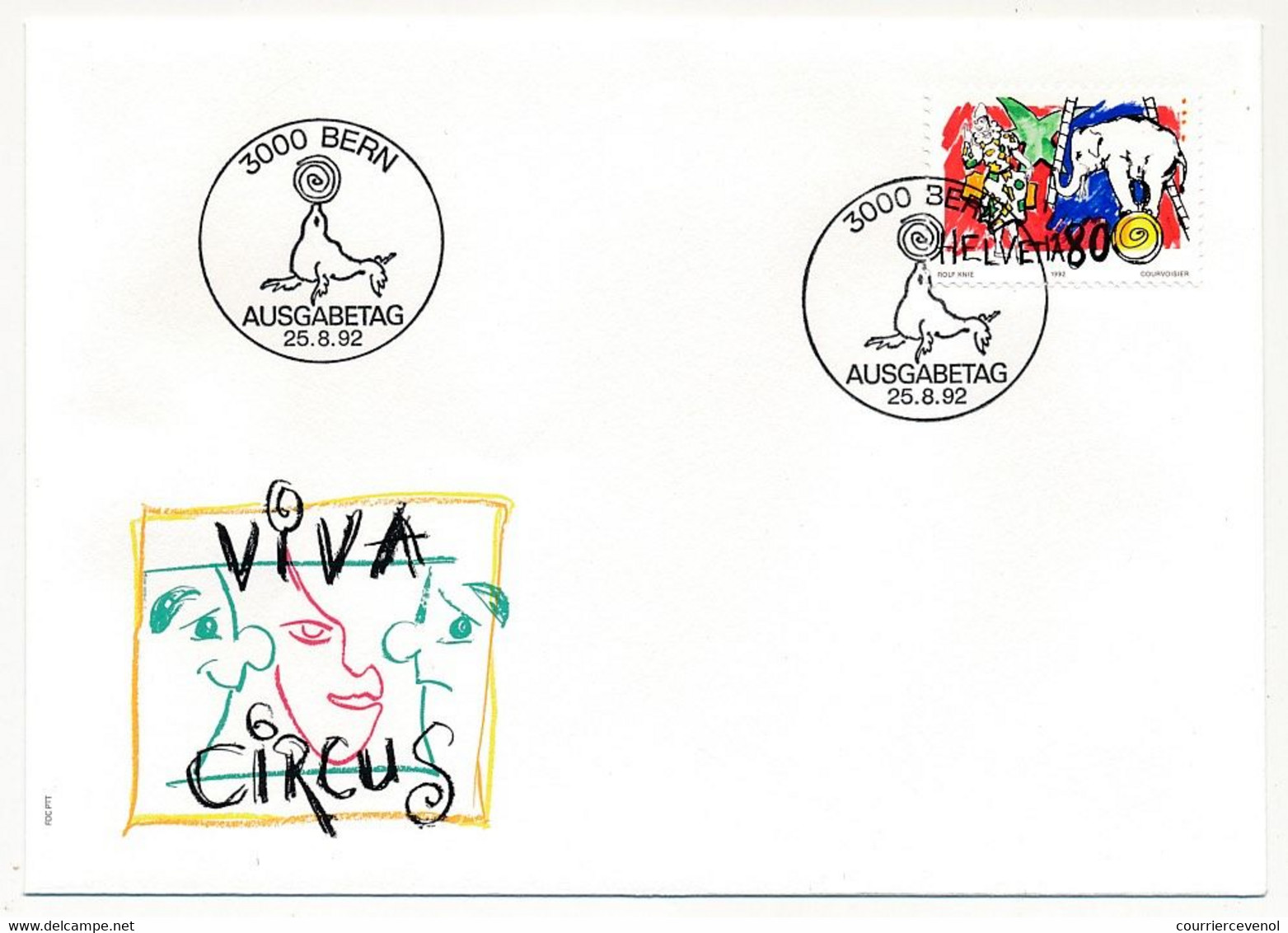 SUISSE -  FDC 1992 -  Le Cirque - BERNE - 25/8/1992 -  5 Enveloppes (2 Séries) - FDC