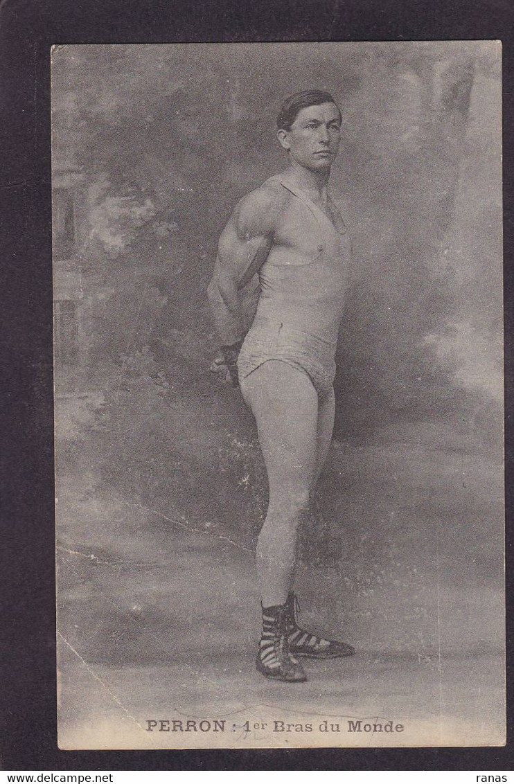 CPA Lutte Lutteur écrite Perron Haltères - Wrestling