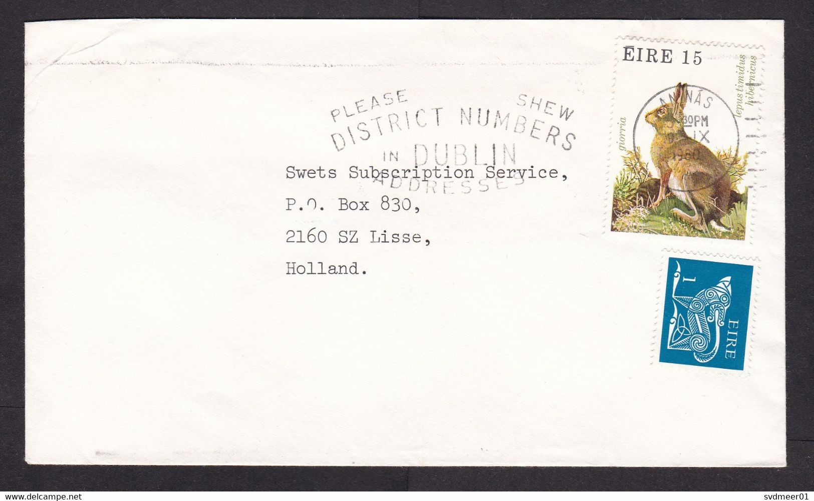 Ireland: Cover To Netherlands, 1980, 2 Stamps, Hare, Rabbit, Animal (traces Of Use) - Cartas & Documentos