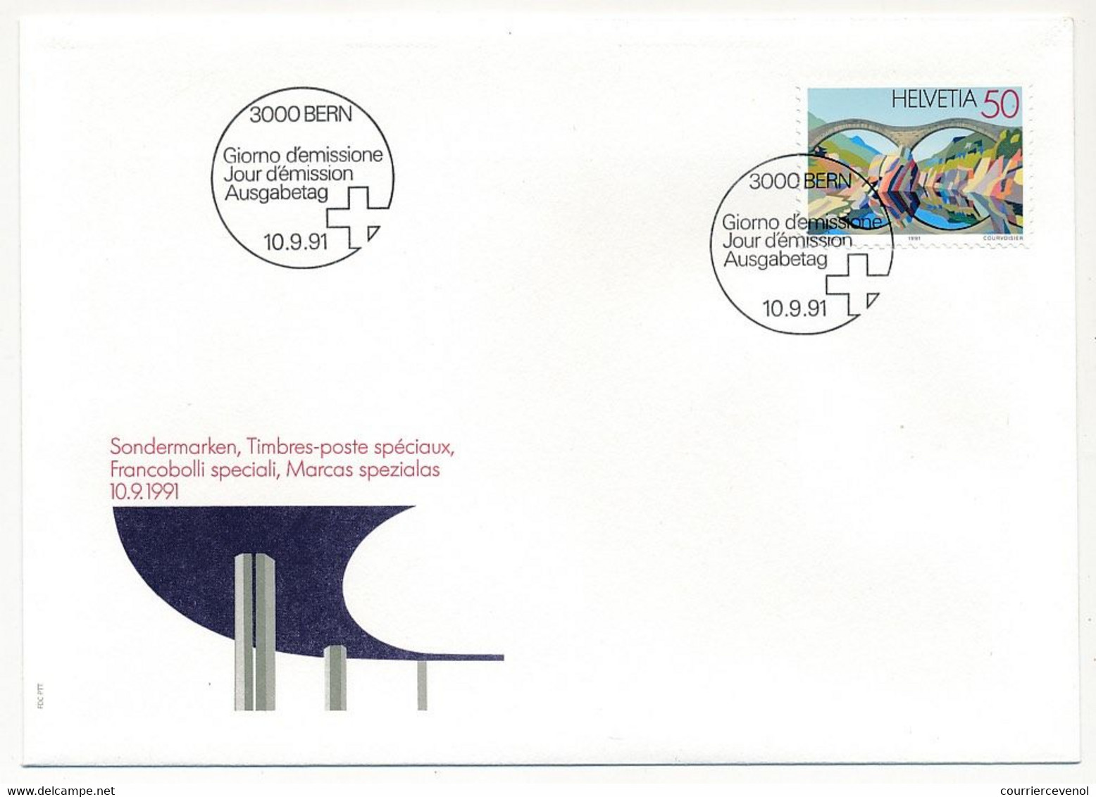 SUISSE -  FDC 1991 -  Timbres Poste Spéciaux (Ponts, Viaduc...) - BERNE - 10/9/1991 -  5 Enveloppes (2 Séries) - FDC
