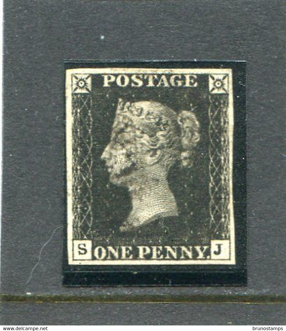 GREAT BRITAIN - 1840 PENNY BLACK 4 MARGINS FINE USED - Used Stamps