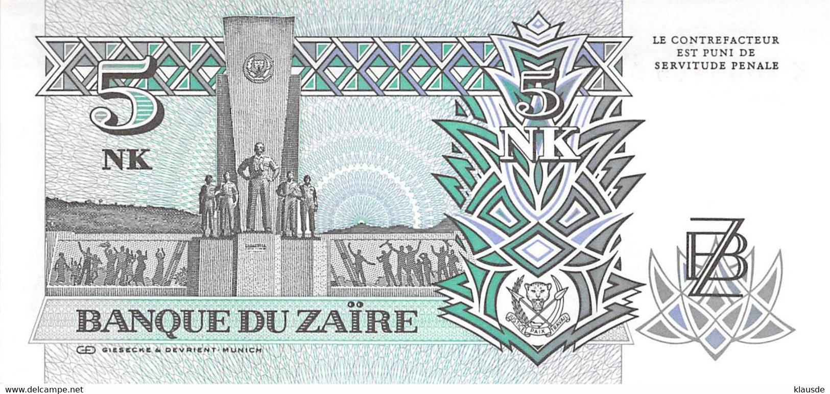 5 NK Banknote 1993 Bank Of Zambia UNC - Zaire