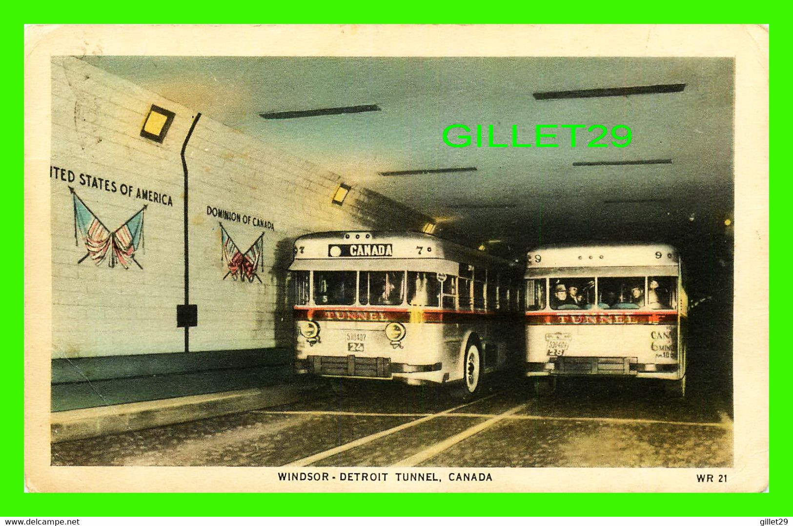 WINDSOR, ONTARIO - DETROIT TUNNEL - BORDER - ANIMATED WITH BUSSES - TRAVEL IN 1957 -  VALENTINE-BLACK CO LTD - - Windsor