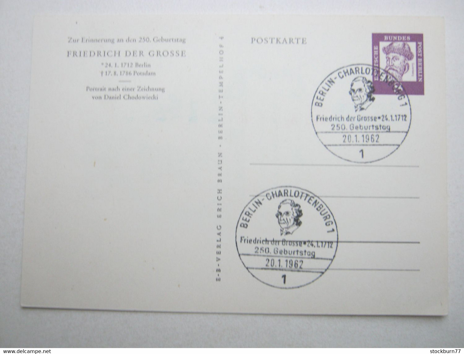 1962 , Privatganzsache  8 Pfg. Köpfe , " Friederich Der Grosse " - Cartoline Private - Usati