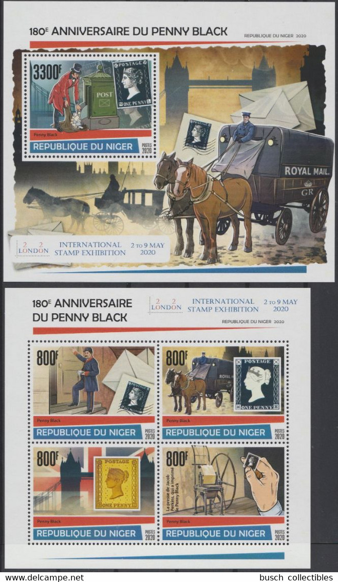 Niger 2020 Mi. 7201 - 7204 Bl. 1134 UNISSUED NON EMIS COVID Anniversaire Penny Black London Horse Post Stamp Exhibition - Niger (1960-...)