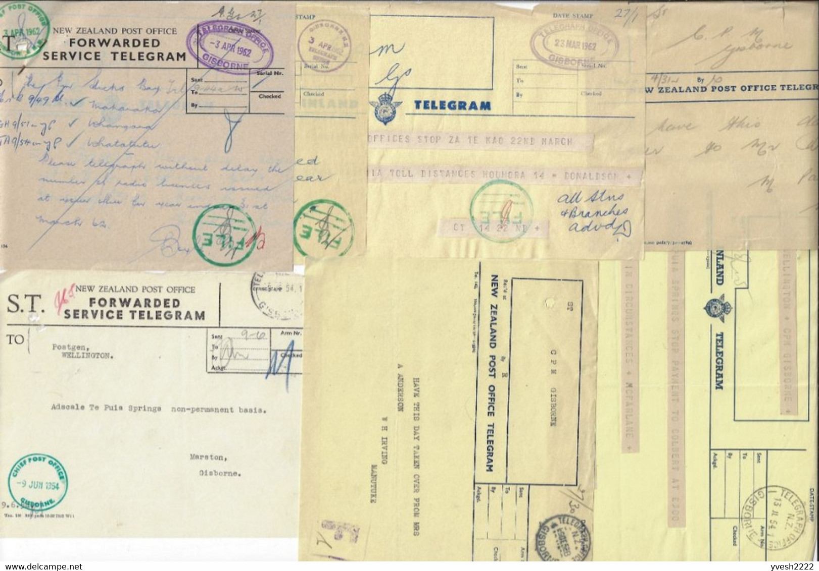 Nouvelle Zélande. Lot De Télégrammes, D'enveloppes De Télégrammes Et Formulaires Utilisés Par Les Télégraphes - Postwaardestukken