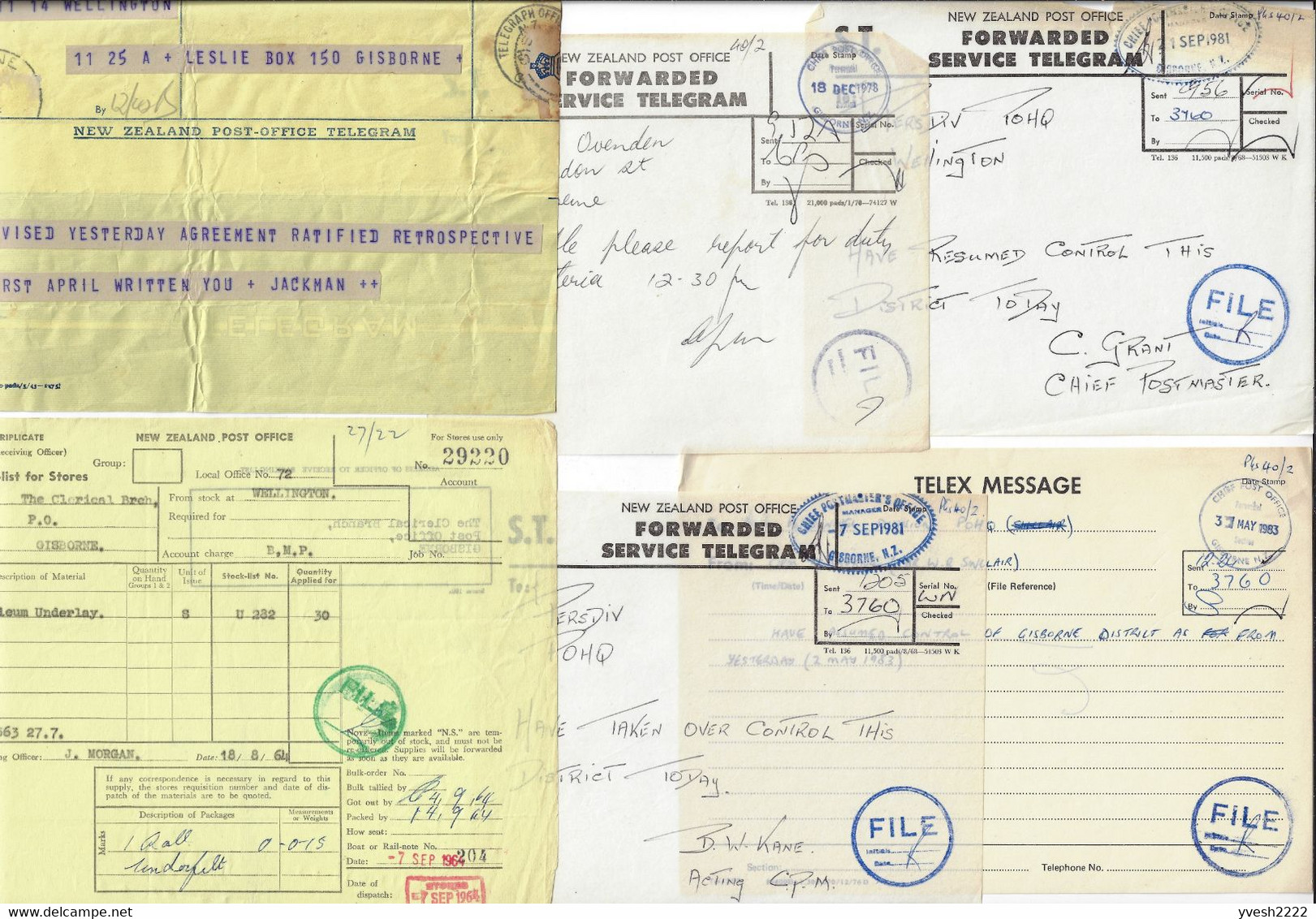 Nouvelle Zélande. Lot De Télégrammes, D'enveloppes De Télégrammes Et Formulaires Utilisés Par Les Télégraphes - Enteros Postales