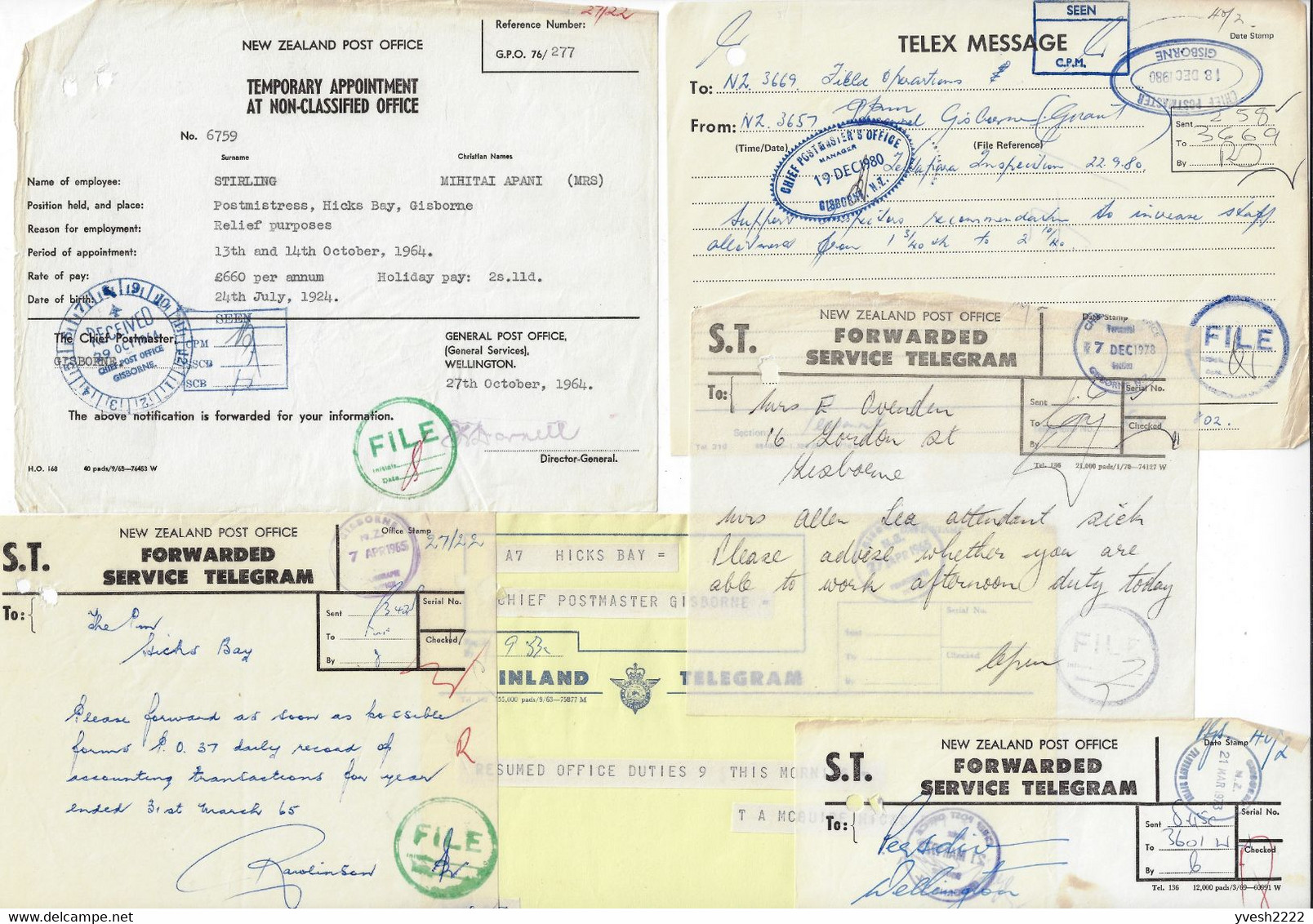 Nouvelle Zélande. Lot De Télégrammes, D'enveloppes De Télégrammes Et Formulaires Utilisés Par Les Télégraphes - Postal Stationery