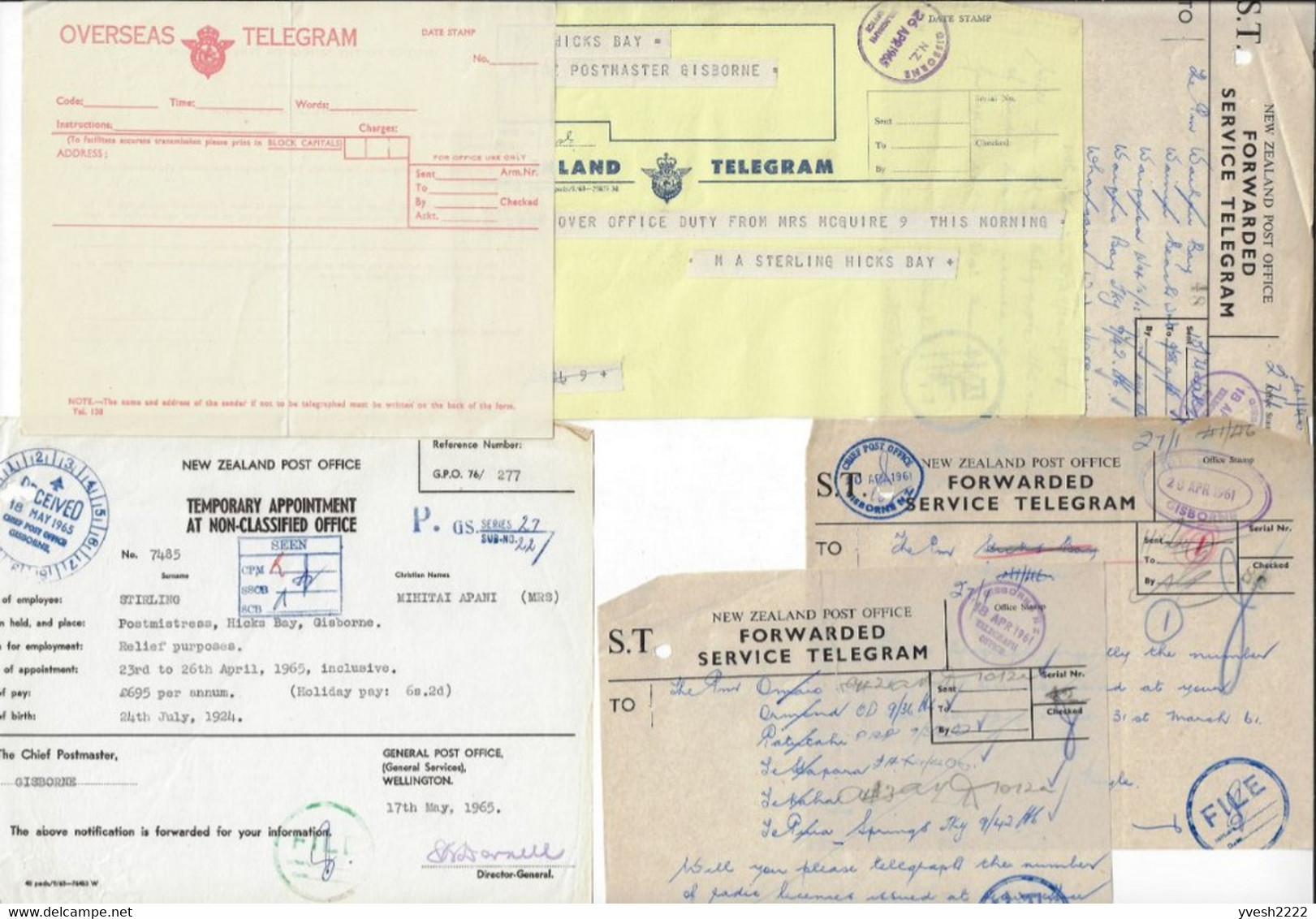 Nouvelle Zélande. Lot De Télégrammes, D'enveloppes De Télégrammes Et Formulaires Utilisés Par Les Télégraphes - Postal Stationery