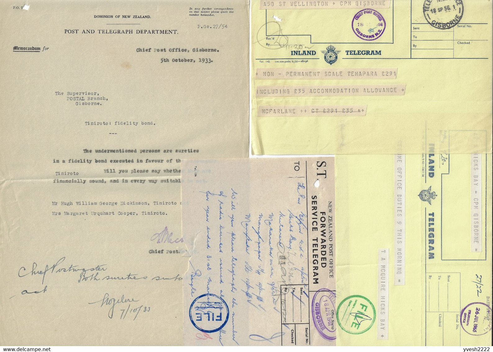 Nouvelle Zélande. Lot De Télégrammes, D'enveloppes De Télégrammes Et Formulaires Utilisés Par Les Télégraphes - Postal Stationery