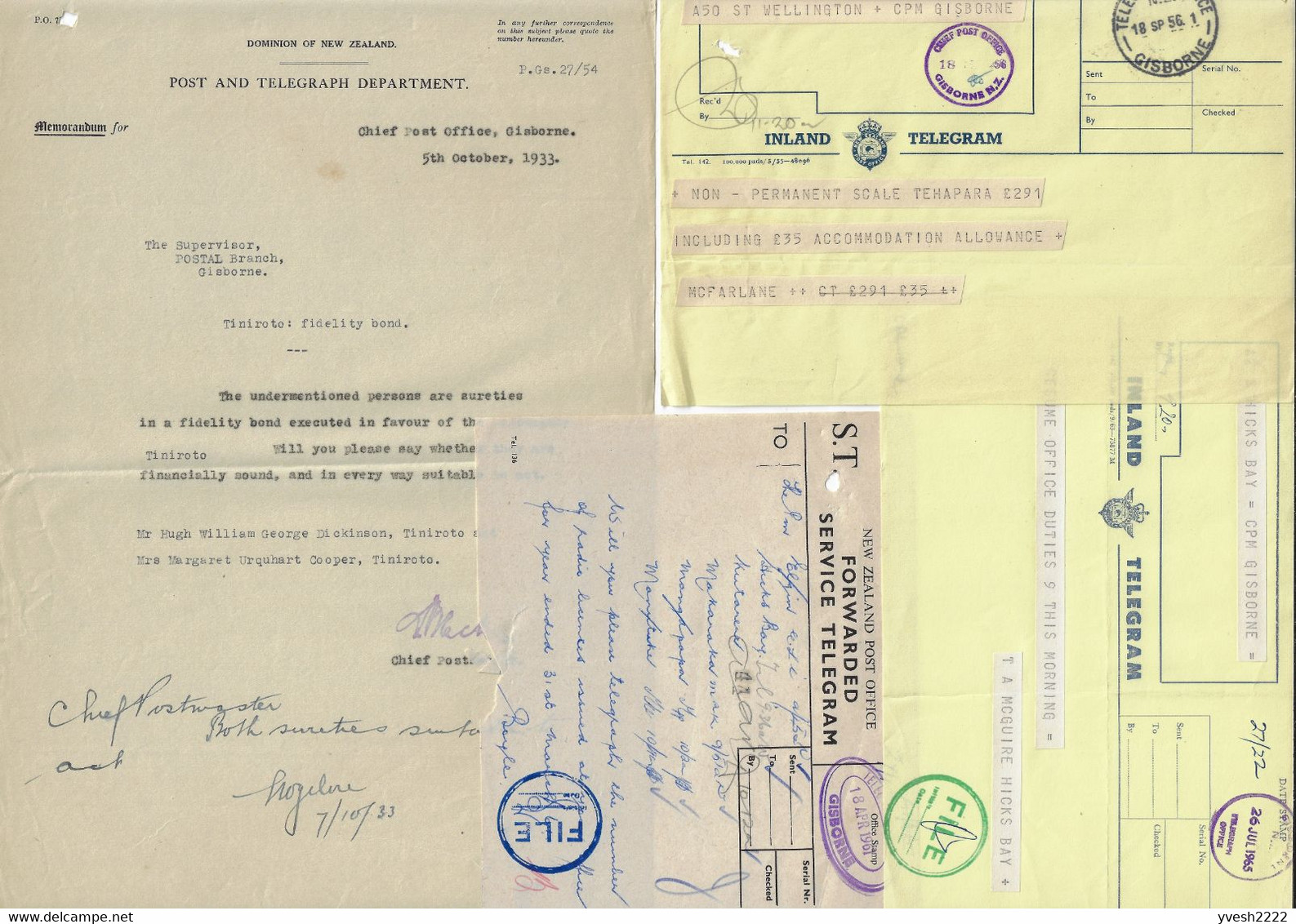 Nouvelle Zélande. Lot De Télégrammes, D'enveloppes De Télégrammes Et Formulaires Utilisés Par Les Télégraphes - Entiers Postaux