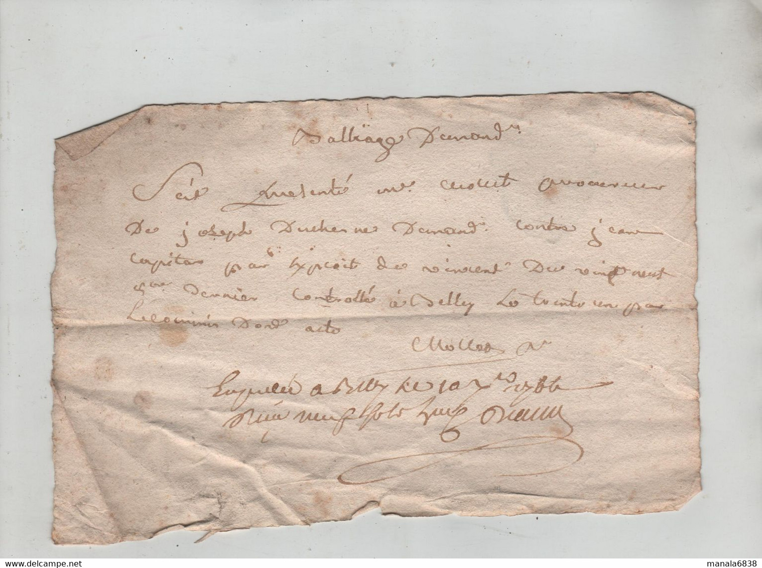 Baillage à Identifier Duchesne Joseph Jean Capitan Propriétaire Exploitant Belley 1764 Mollet Mottet - Documents Historiques